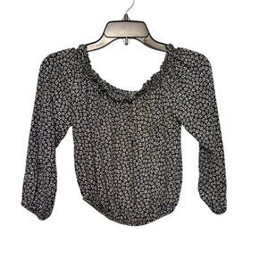 Brandy Melville Floral Off-The-Shoulder Peasant Top Navy/White Women’s One Size